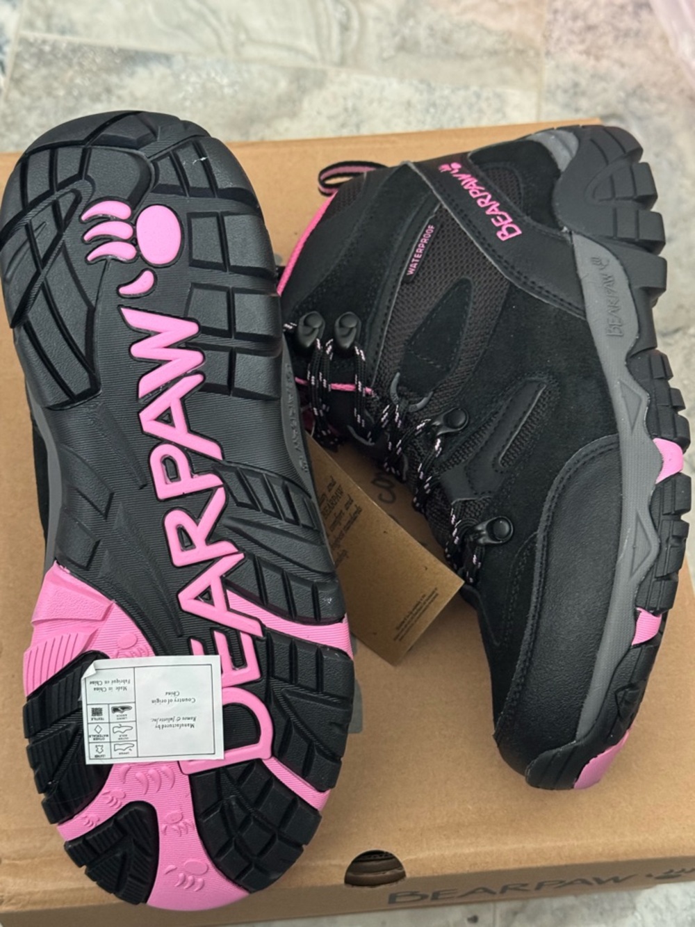 BearPaw Black and Pink Lace-Up Women's Hiking Boots - Picture 3 of 6